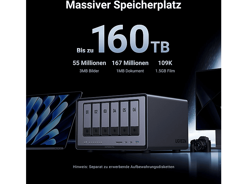 Thumbnail - UGREEN DXP6800 Pro NAS (Diskless) 2,5 Zoll Anzahl Festplattenschächte: 6 Grau}