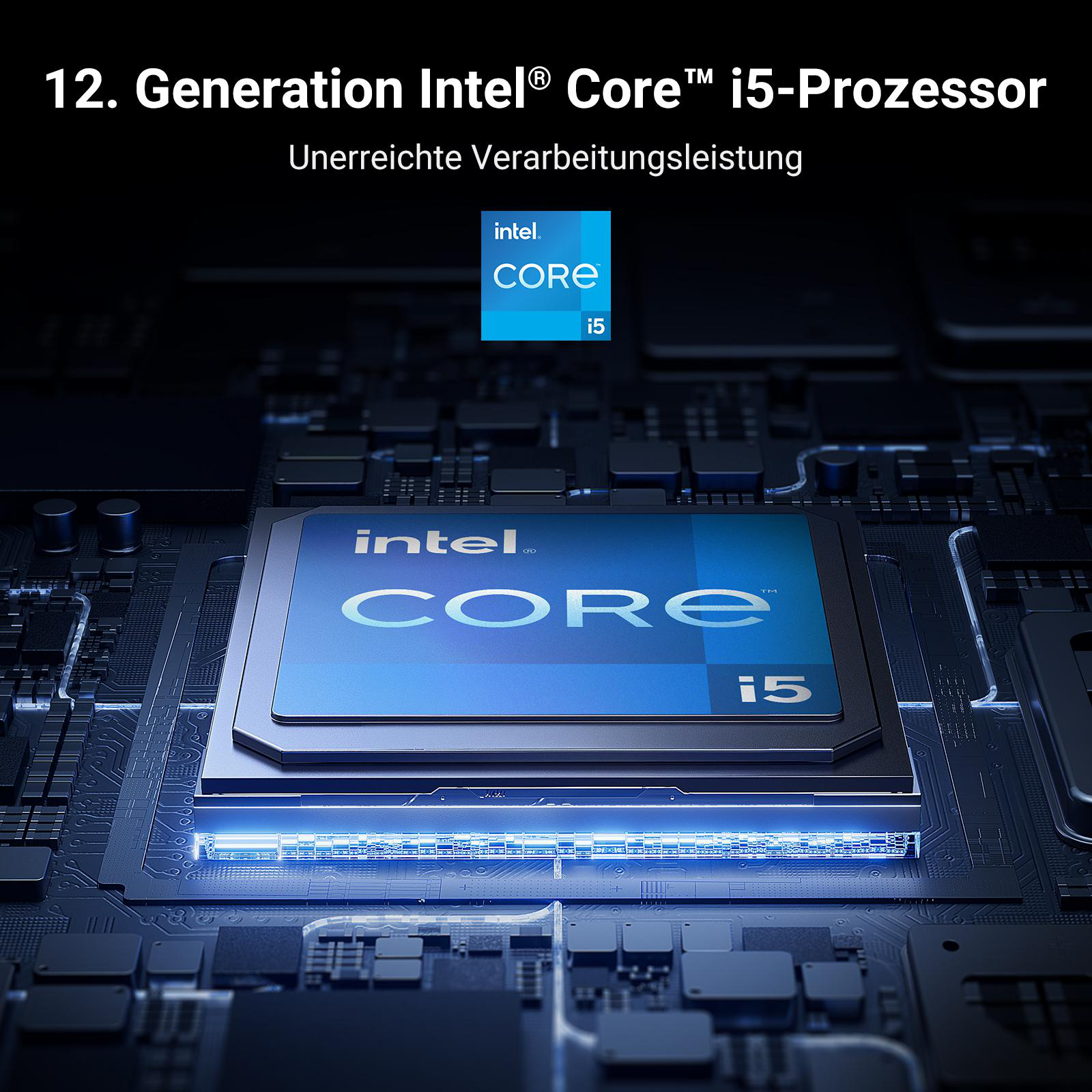 Nahaufnahme zeigt einen Computerchip mit dem Logo Intel Core i5.
