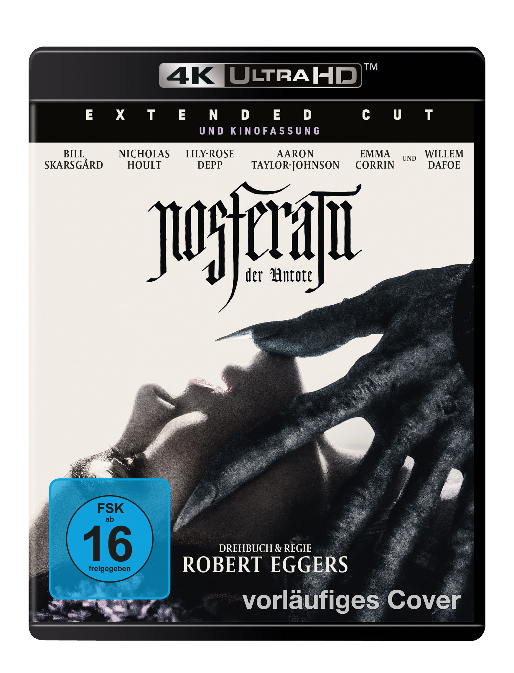 Filmcover von Nosferatu, schwarzer Hintergrund mit weißem Titel.