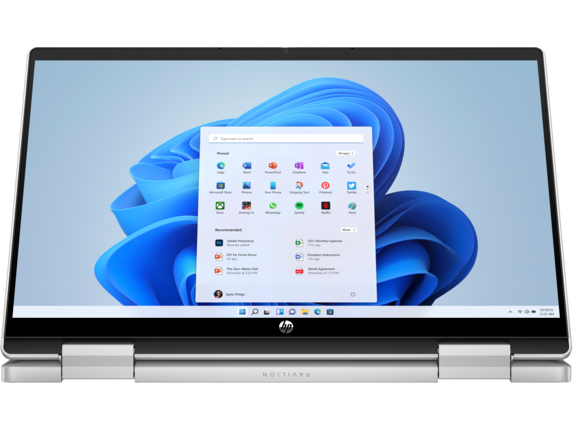 Windows 11-es laptop. HP Pavilion, ezüst színű.