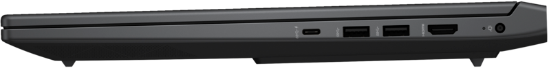 Egy fekete laptop oldalsó nézete, a portokat mutatva. Fekete háttér.