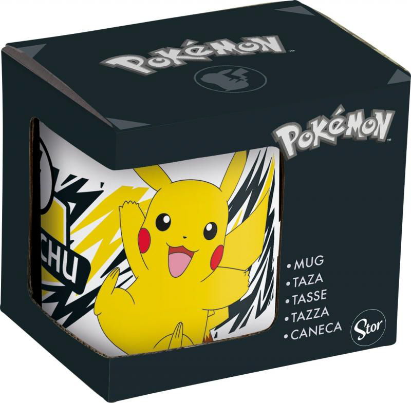 Ein verpackter Pikachu-Becher mit dem Pokemon-Logo.
