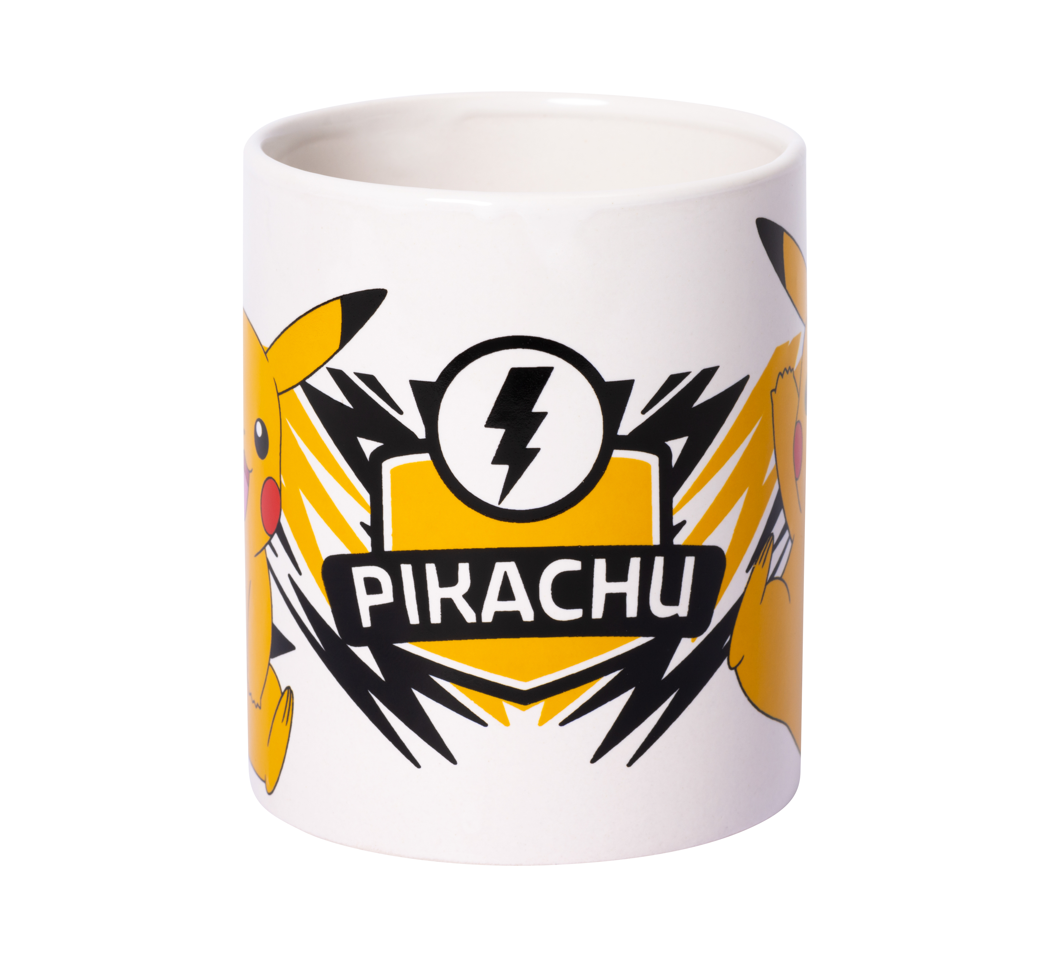 Eine weiße Tasse mit Pikachu darauf.