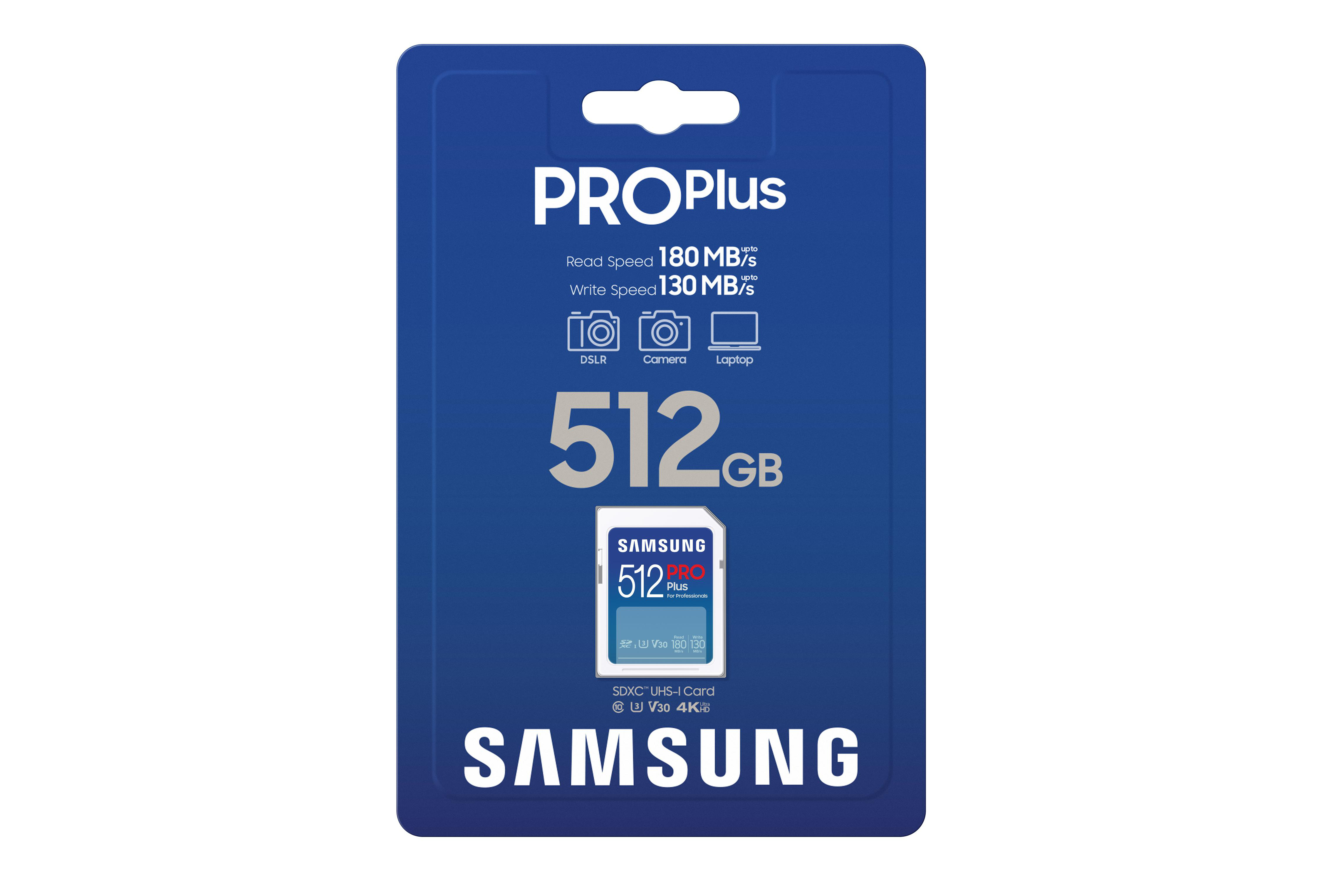 Samsung Pro Plus SD-Karte in der Verpackung.