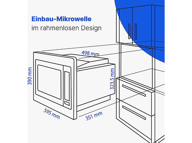 Bomann MWG 3001 H EB Mikrowelle im rahmenlosen Design (900 Watt, Einbaugerät, 25 l, Schwarz) — Foto 4 von 5