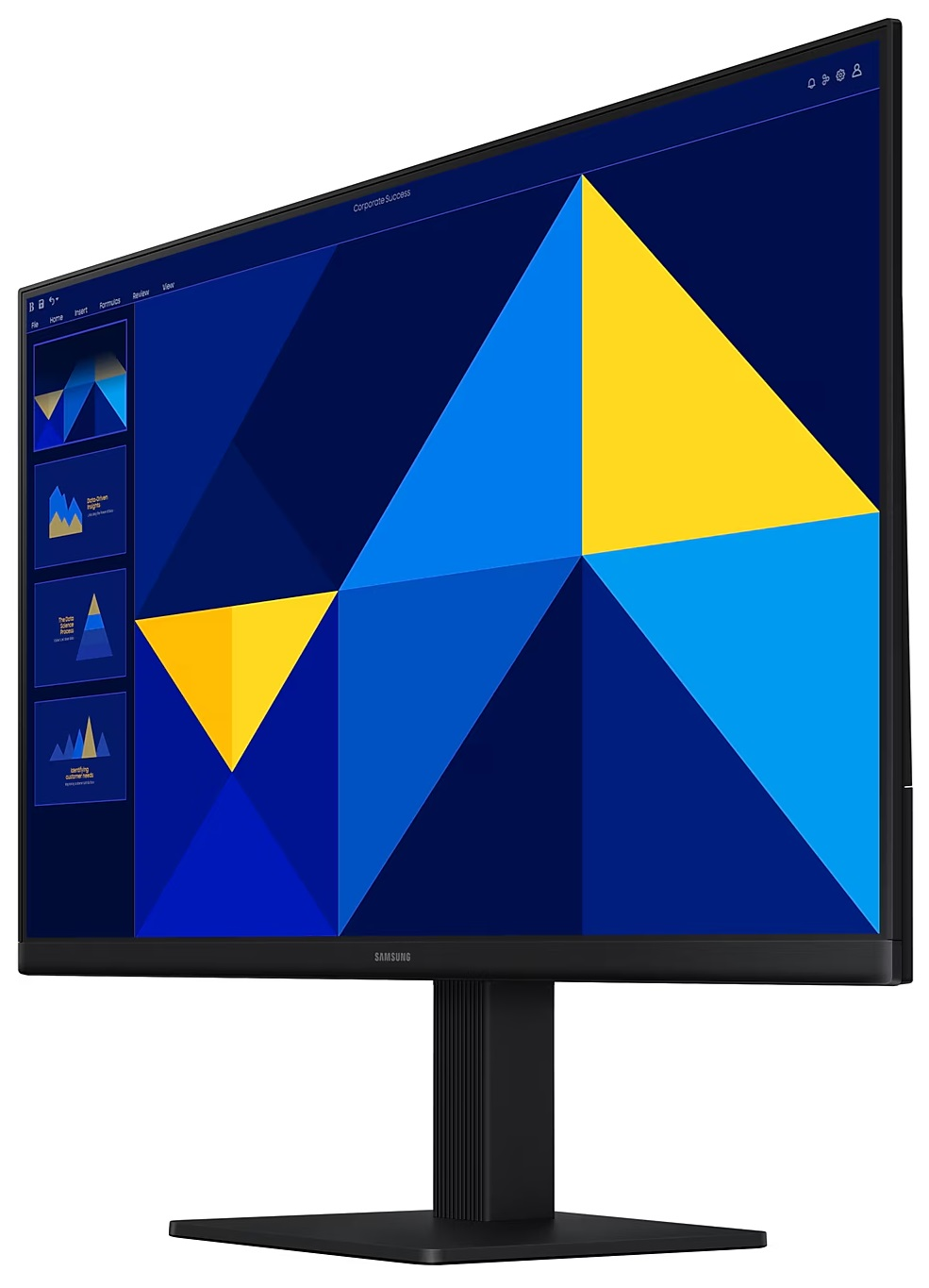 Monitor komputera wyświetlający kolorowy geometryczny wzór.