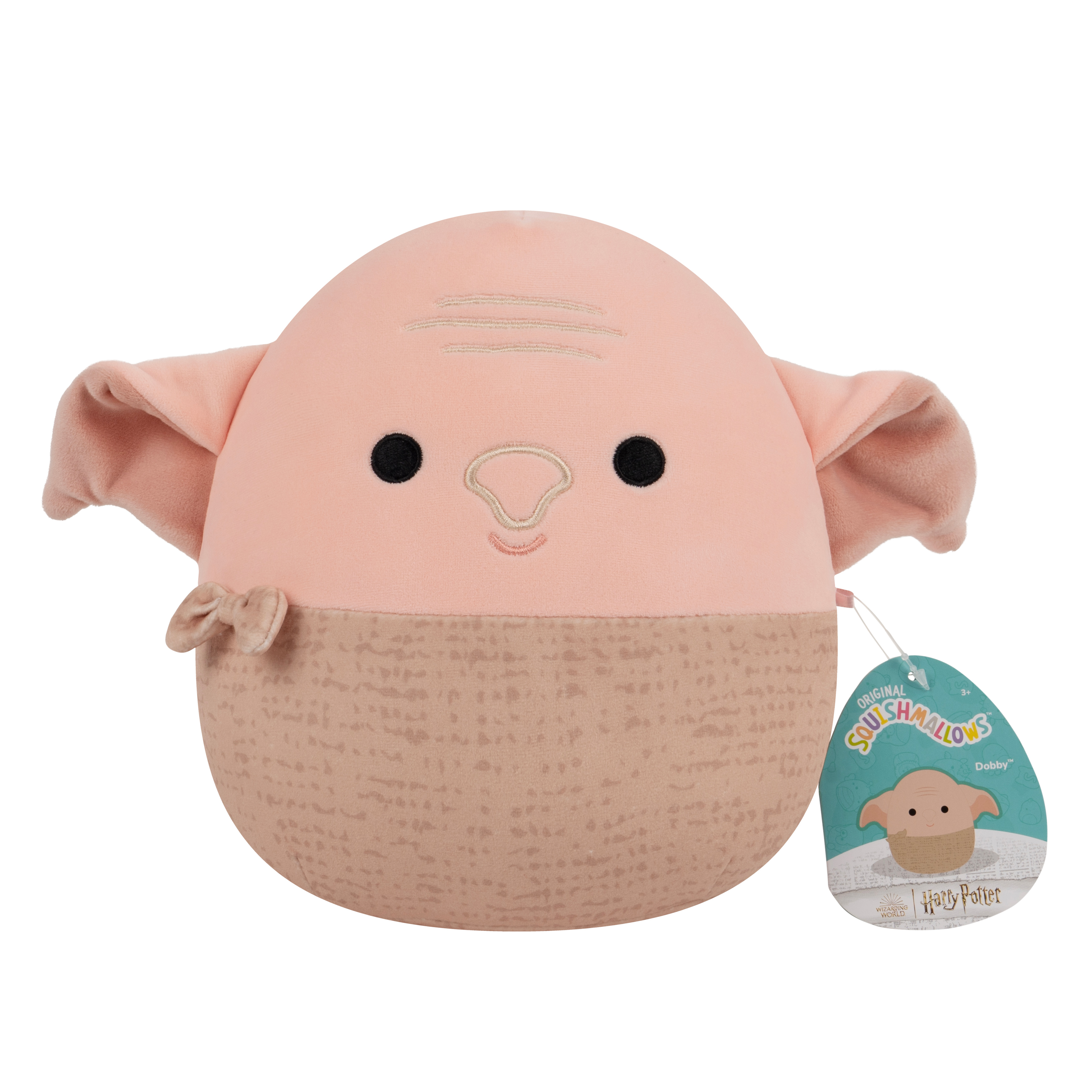 Rosa Dobby Squishmallow Plüschtier mit Etikett, weißer Hintergrund.
