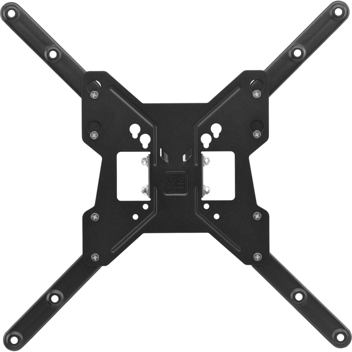 Black TV wall mount with adjustable arms.