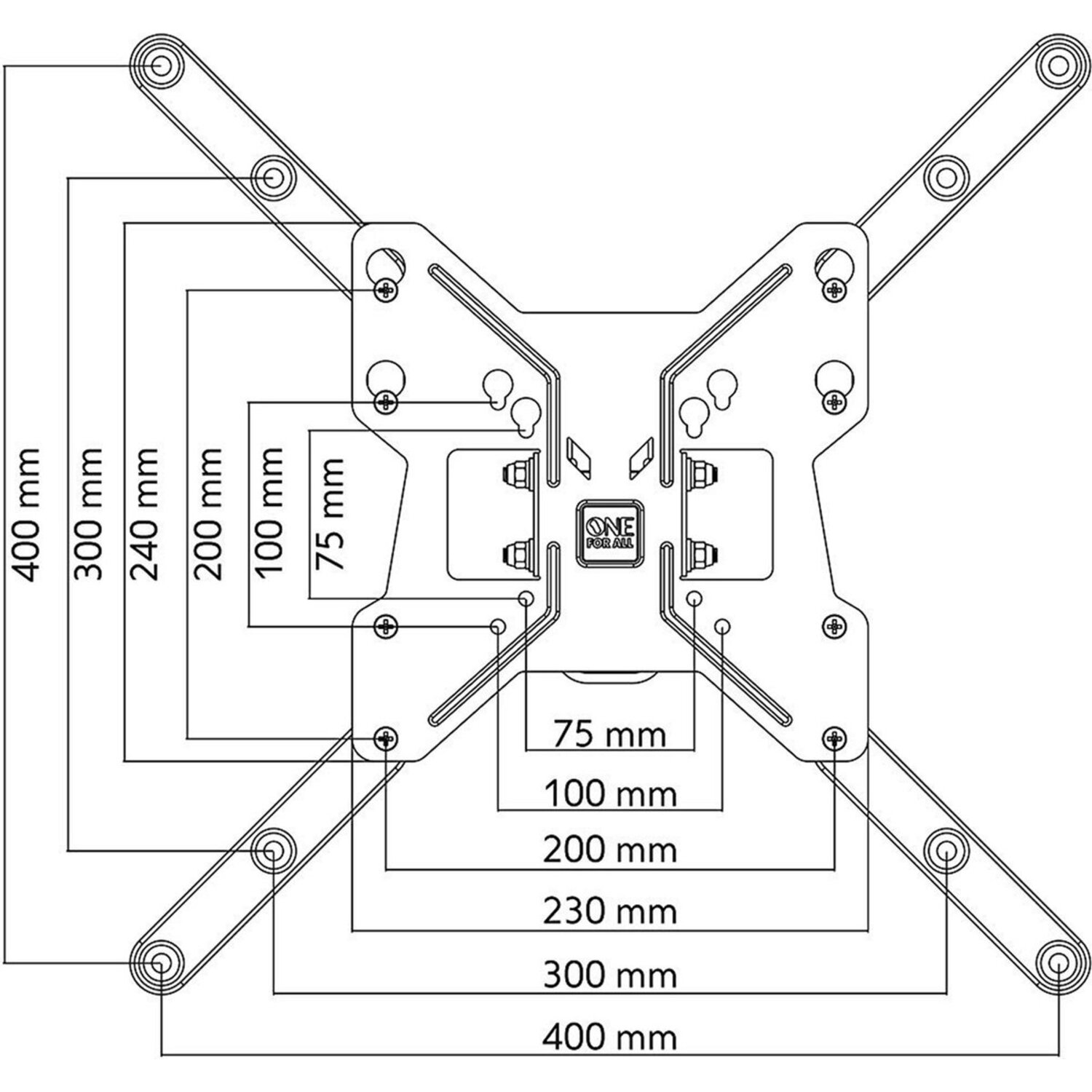 A black and white diagram of a wall mount with measurements and dimensions in mm.