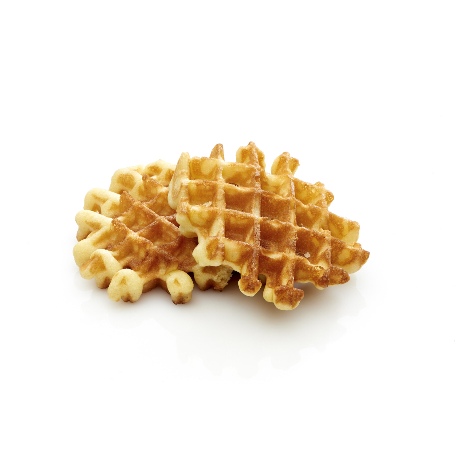 Stapel gouden wafels. Lichtbruin, knapperige randen en vierkant rasterpatroon.