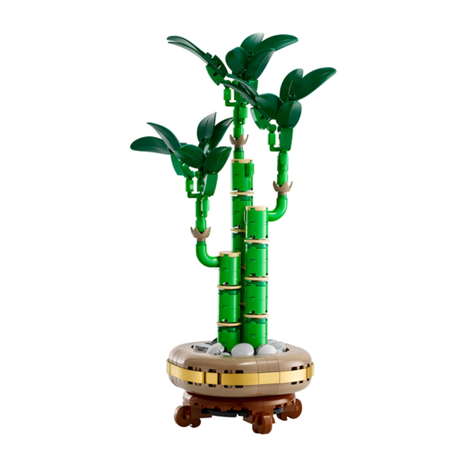 Modello di albero Bonsai LEGO in un vaso, con foglie verdi e base marrone.