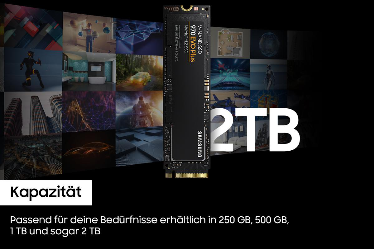 SAMSUNG 970 EVO Plus Festplatte Retail, 2 TB SSD M.2 via NVMe, intern