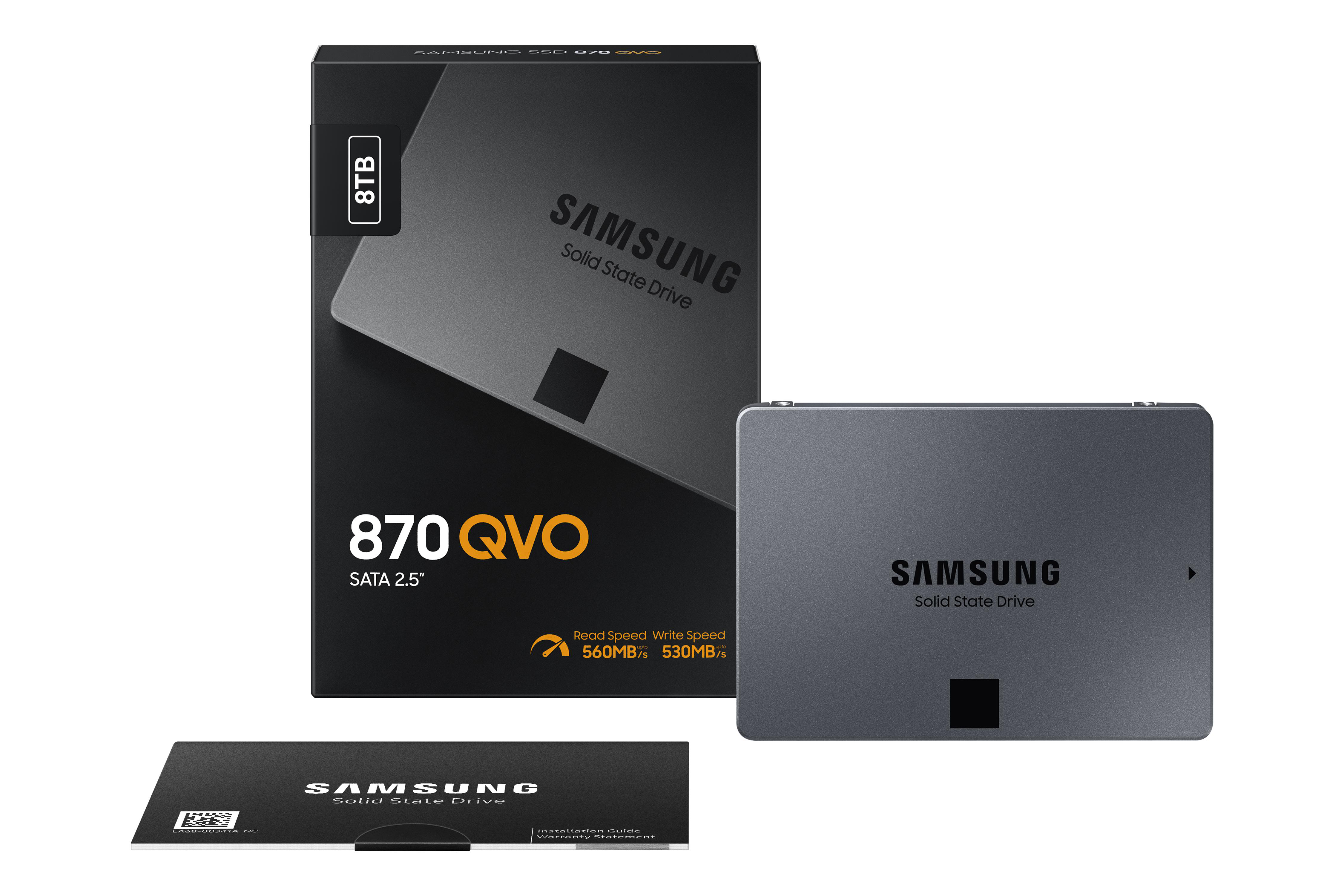 Schwarzes und graues Samsung 870 QVO SATA 2,5" SSD-Set.