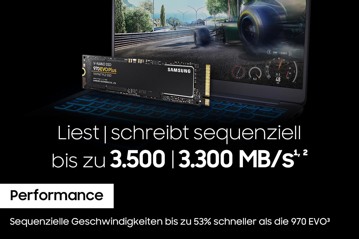 SAMSUNG 970 EVO Plus Festplatte Retail, 250 GB SSD M.2 via NVMe, intern