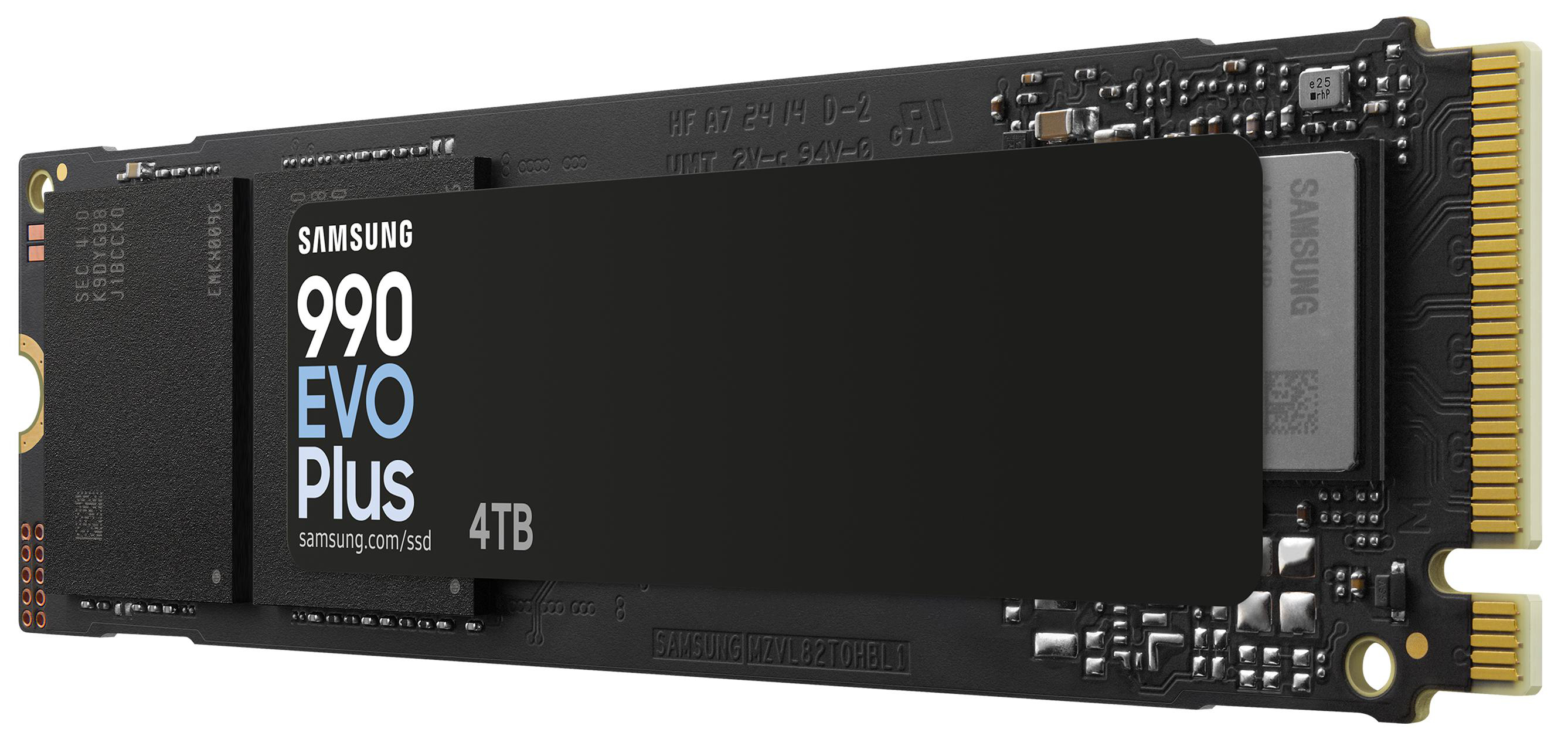 Schwarze SSD-Karte mit dem Text Samsung 990 EVO Plus und 4TB.