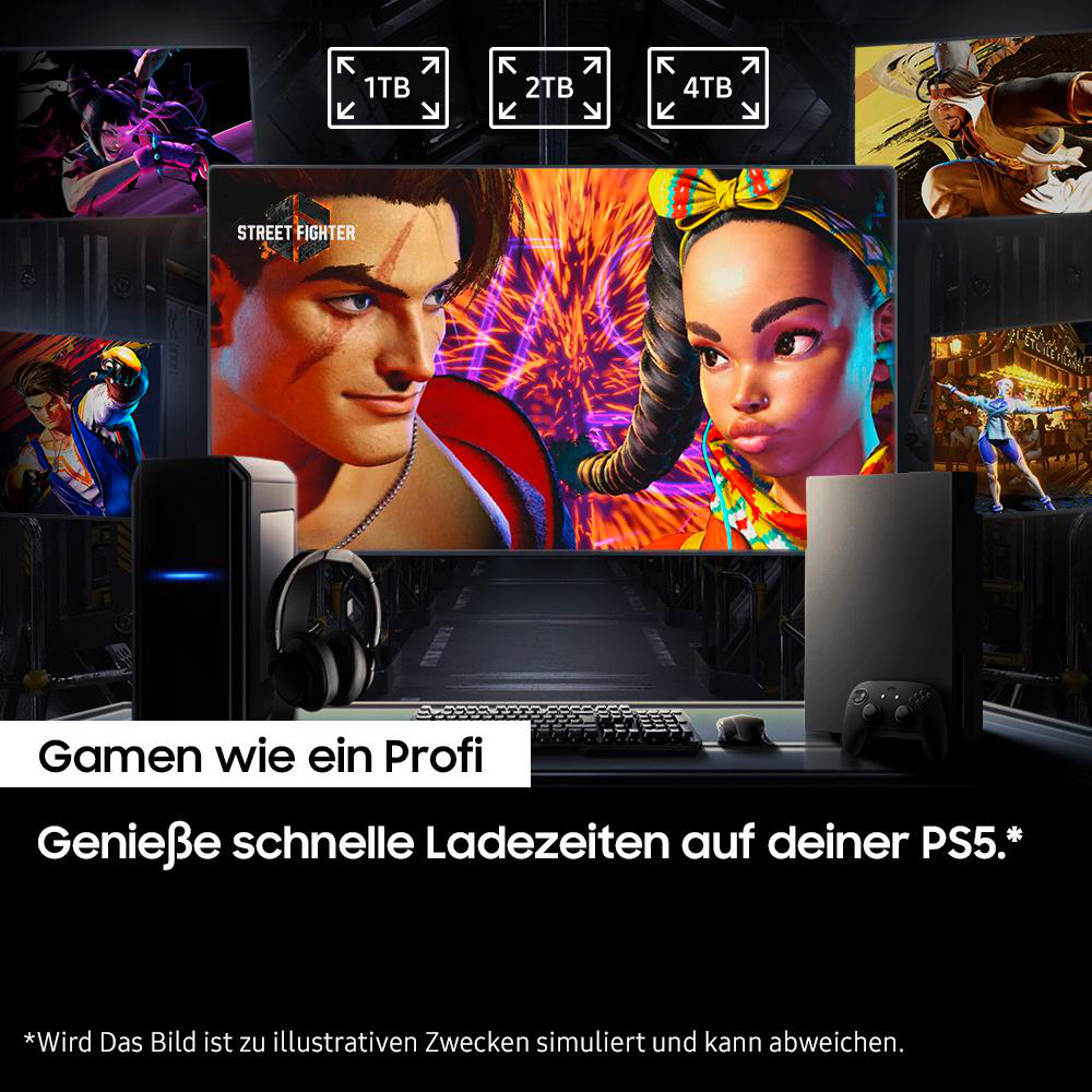 Ein Bildschirm mit einem Rennspiel und den Worten 'Gamen wie ein Profi'.