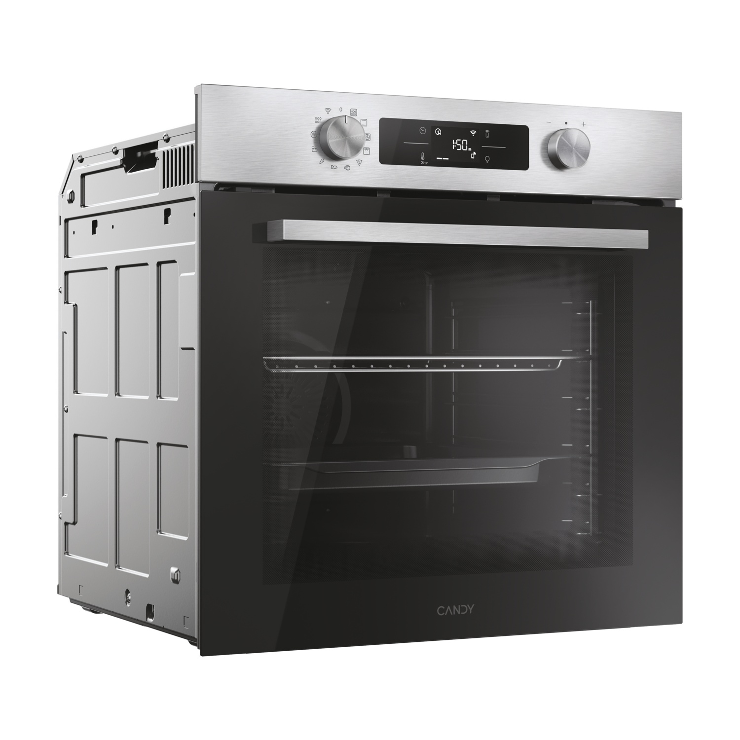 Forno a incasso Candy con dettagli in acciaio inossidabile.