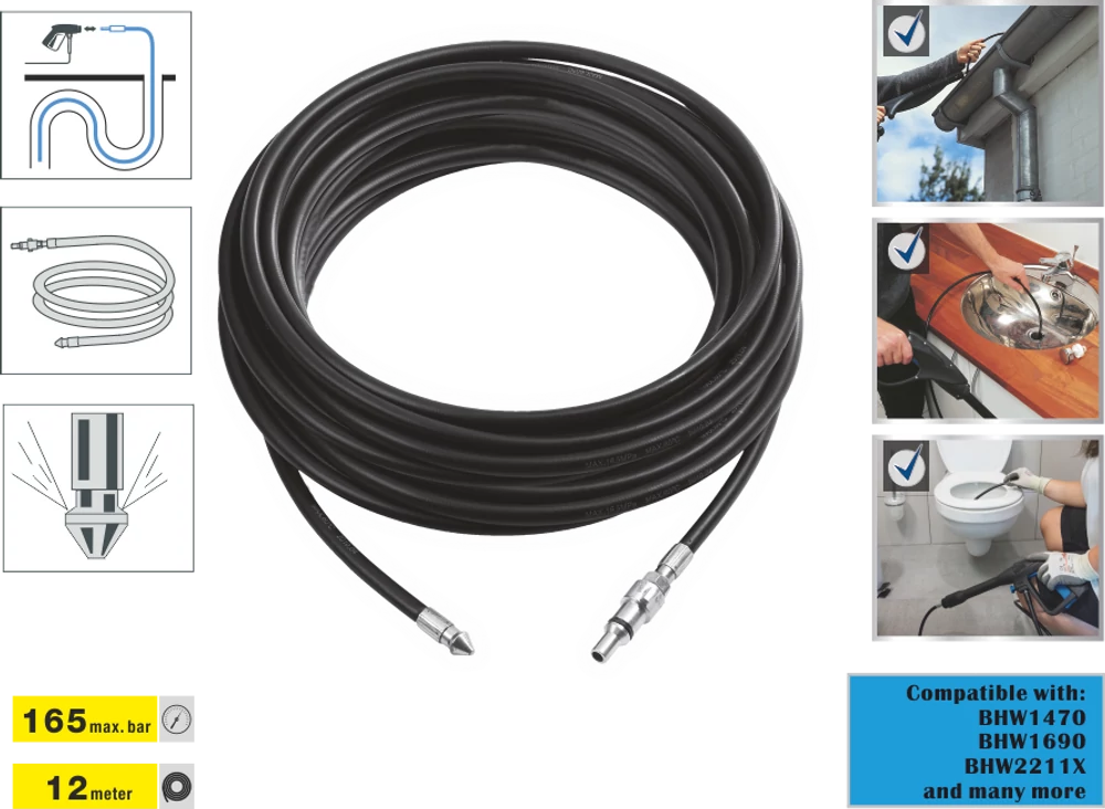 CRAFT Csatorna- és csőtisztító tömlő, 12 méter