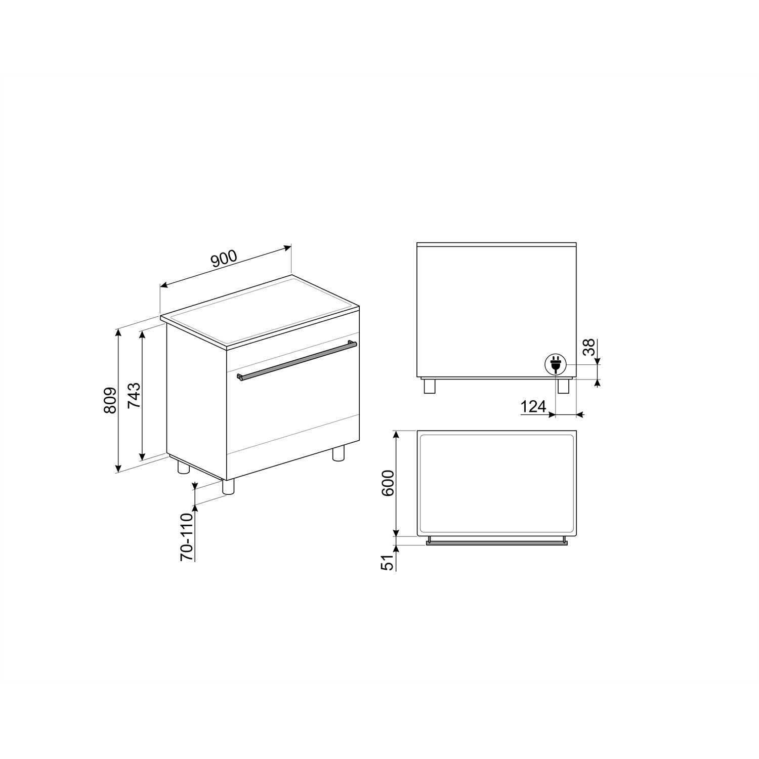 Dessin isométrique d'une armoire avec dimensions en millimètres. Fond blanc.