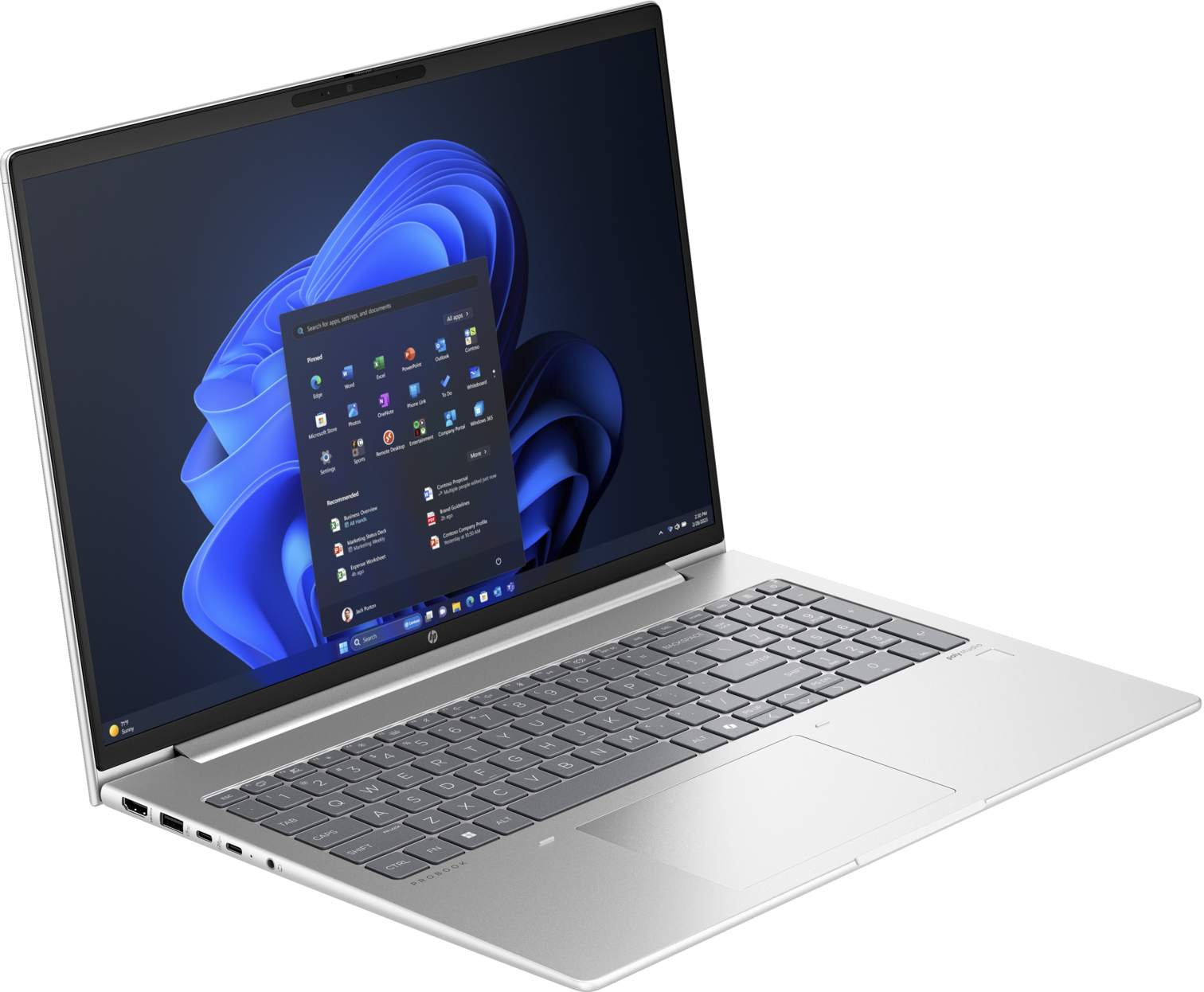Silberner Laptop offen, Bildschirm zeigt Windows-Oberfläche.