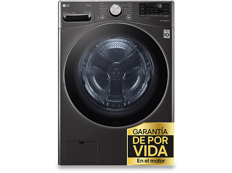 Lavadora carga frontal - LG F0P3CYV2E, 20 kg, 1000 rpm, 14 programas, AI Direct Drive™, TurboWash™360˚, Acero negro