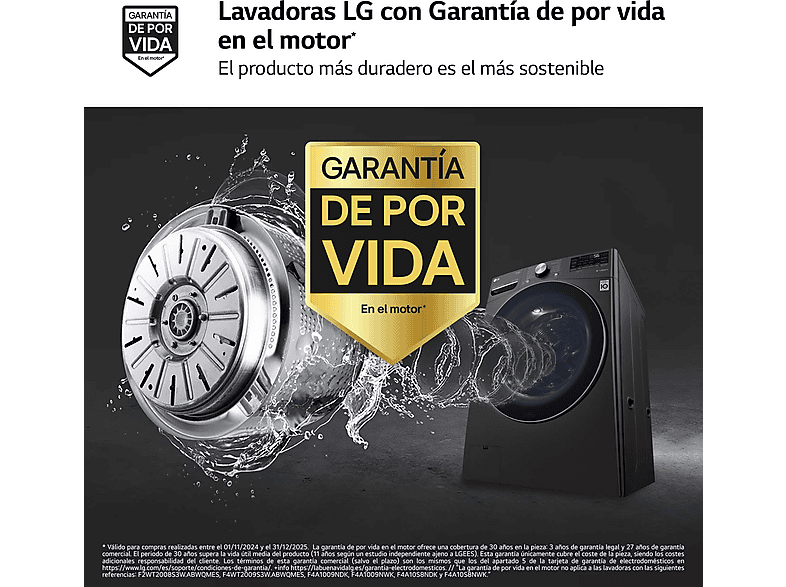 Lavadora LG F0P3CYV2E, 20kg, 1000rpm, clase B, 62 kWh/100 ciclos, 74dB, 12 programas, Inverter, Vapor, WiFi, inox grafito – imagen 2