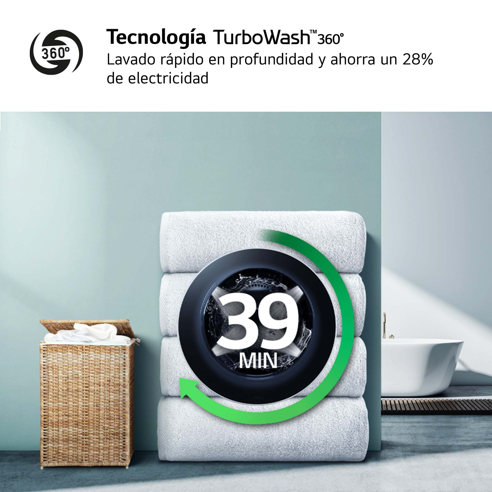 Pila de toallas blancas con un dial de lavadora.