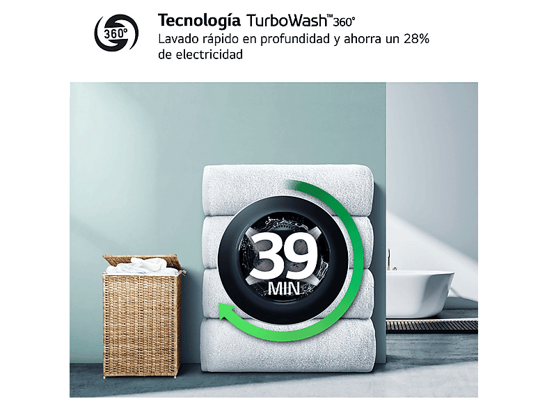 Lavadora LG F0P3CYV2E, 20kg, 1000rpm, clase B, 62 kWh/100 ciclos, 74dB, 12 programas, Inverter, Vapor, WiFi, inox grafito – imagen 3