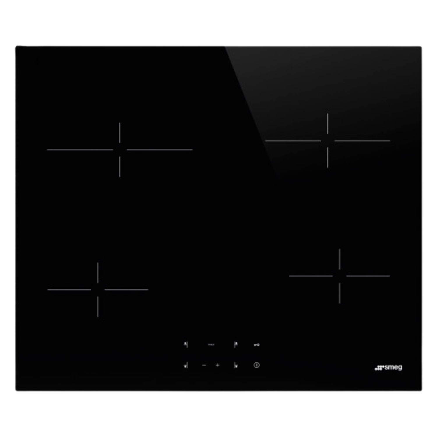 Table de cuisson à induction noire avec quatre indicateurs de brûleur.