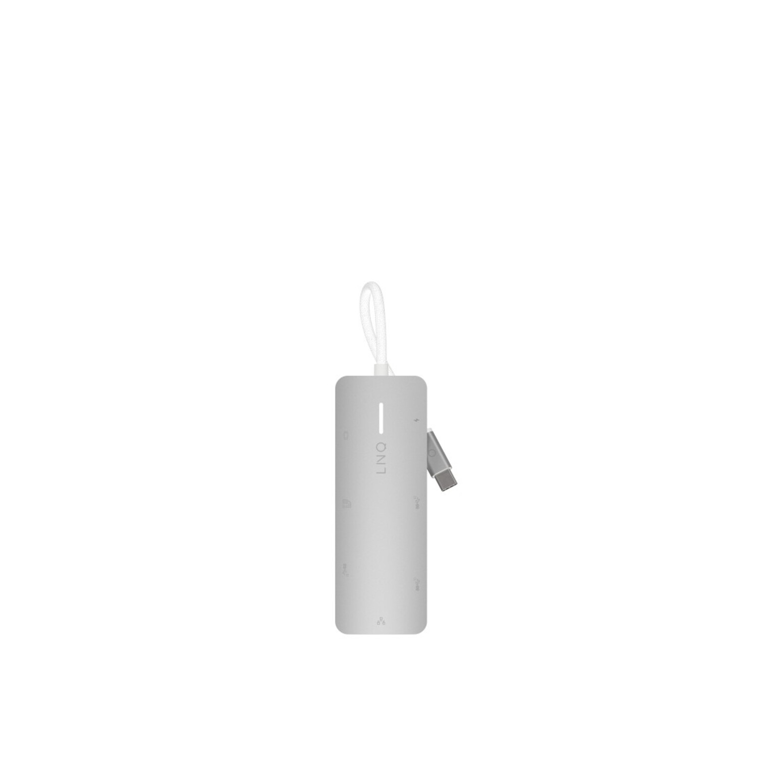 Hub USB LNO gris avec une sangle blanche.