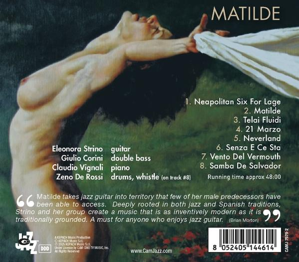 Matilde Albumcover. Ein Gemälde einer nackten Frau mit Text über das Album.