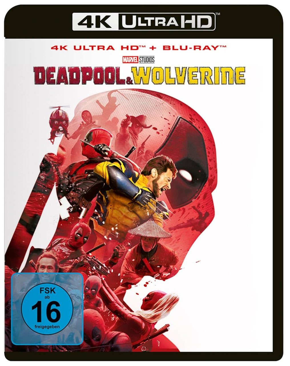 Deadpool & Wolverine-Filmcover. Deadpool und Wolverine in einer dynamischen Actionszene.