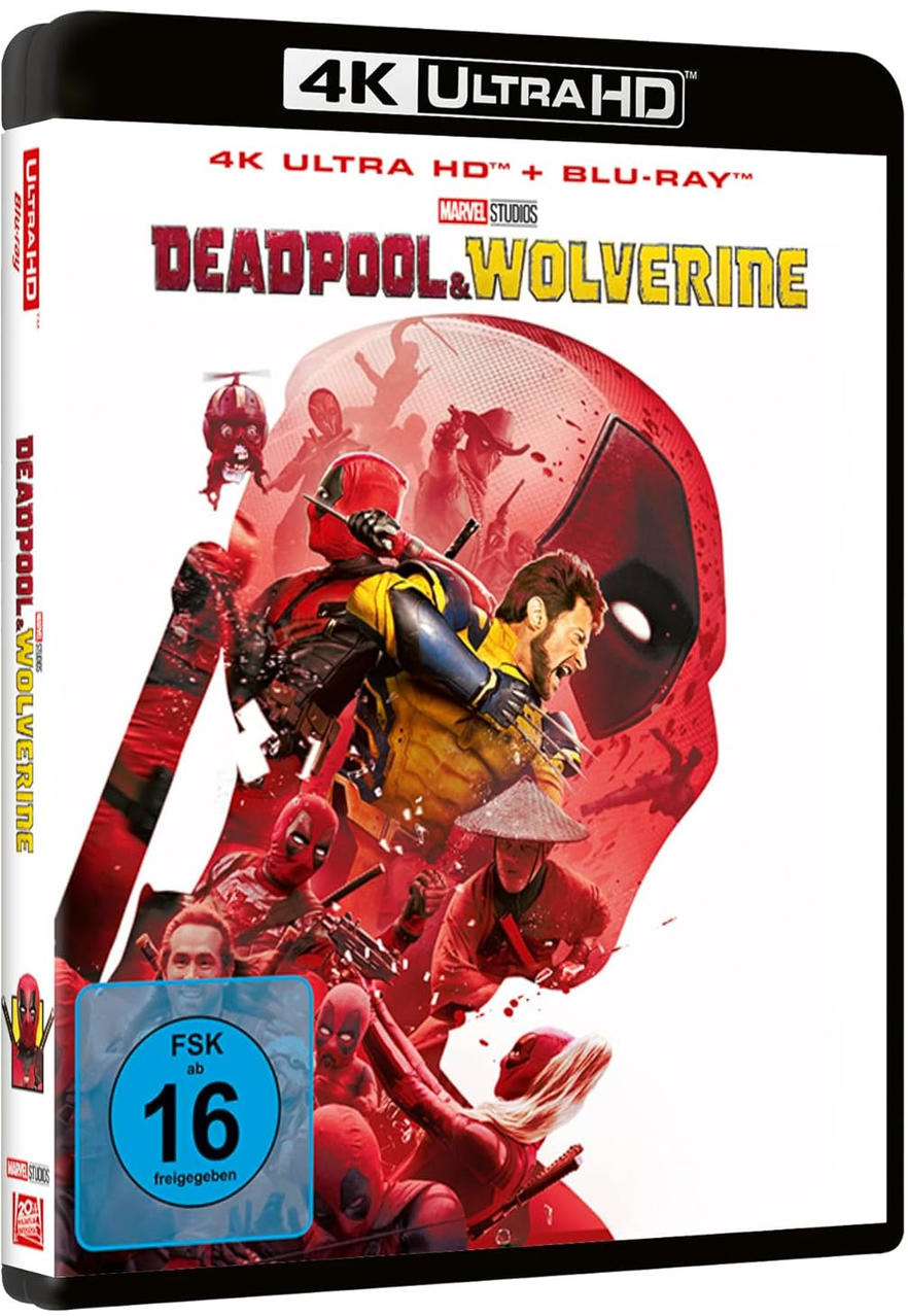 Eine Blu-ray-Hülle mit einem Filmcover mit Deadpool und Wolverine.