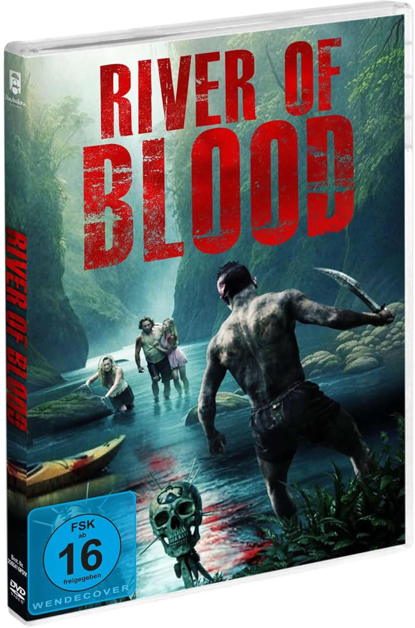 Das DVD-Cover des Films River of Blood, mit einer Person, die ein Messer hält.