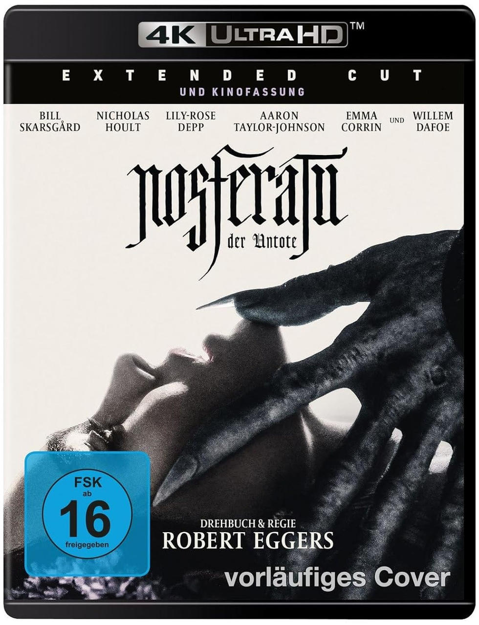 Filmcover für Nosferatu. Enthält Titel und Schauspieler, ein Frauenantlitz und eine dunkle Figur.
