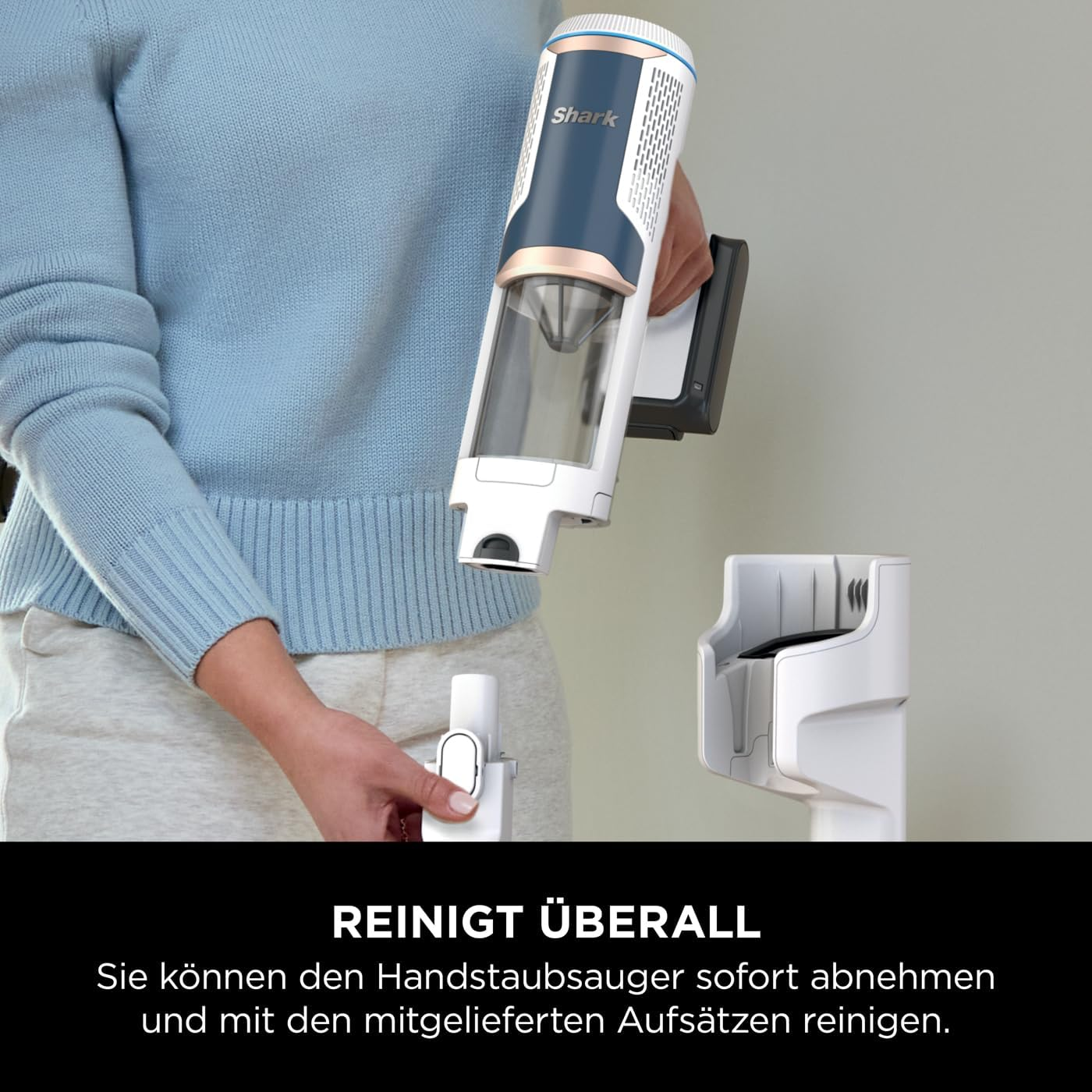 Ein weißes Stativ mit verstellbarer Höhe, schwarzen Verschlüssen und einem Montagekopf.