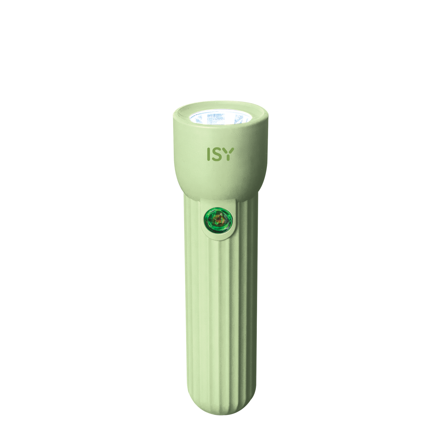 A green flashlight on a black background.