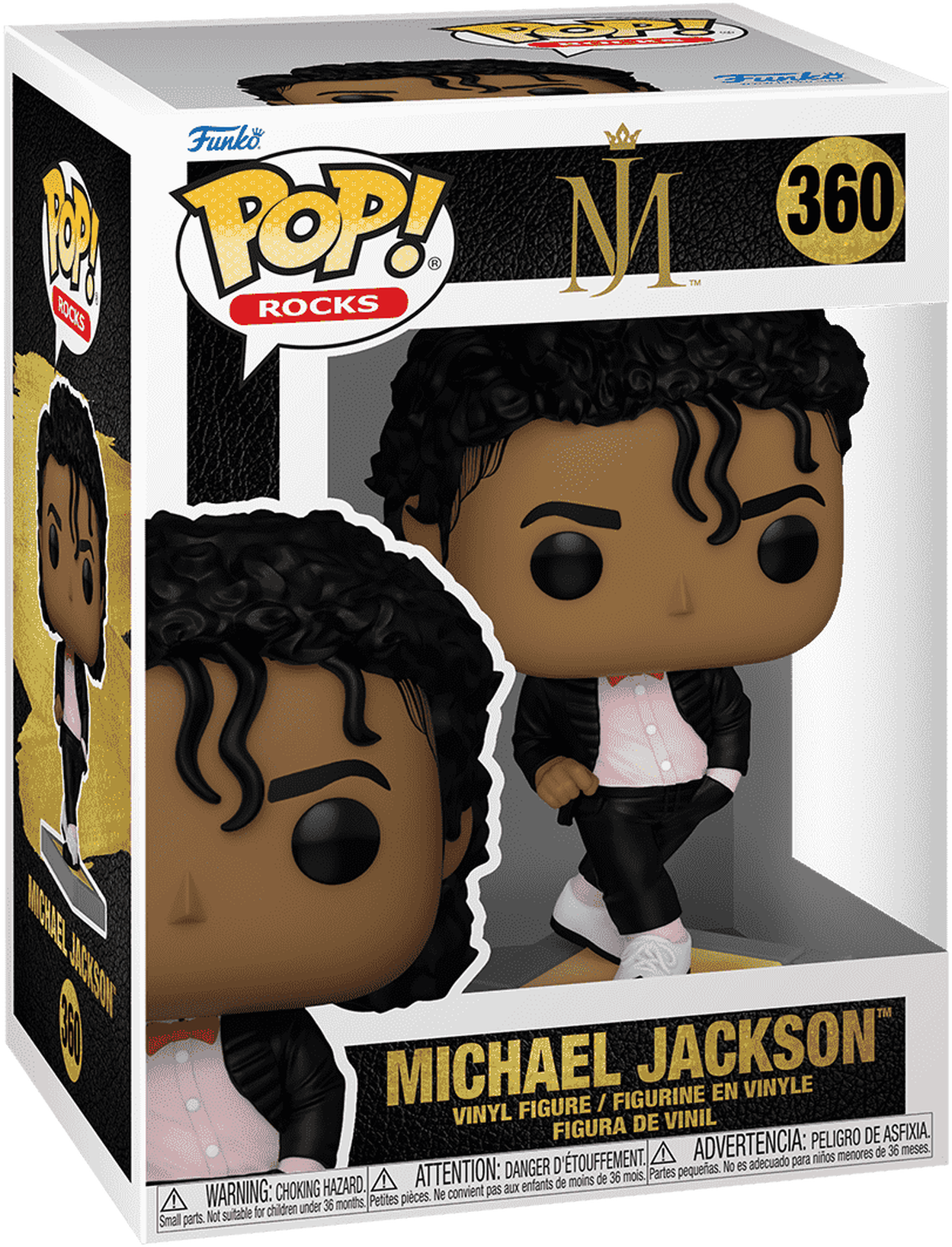 Funko Pop! Box von Michael Jackson. Figur von Michael Jackson in schwarzer Jacke.