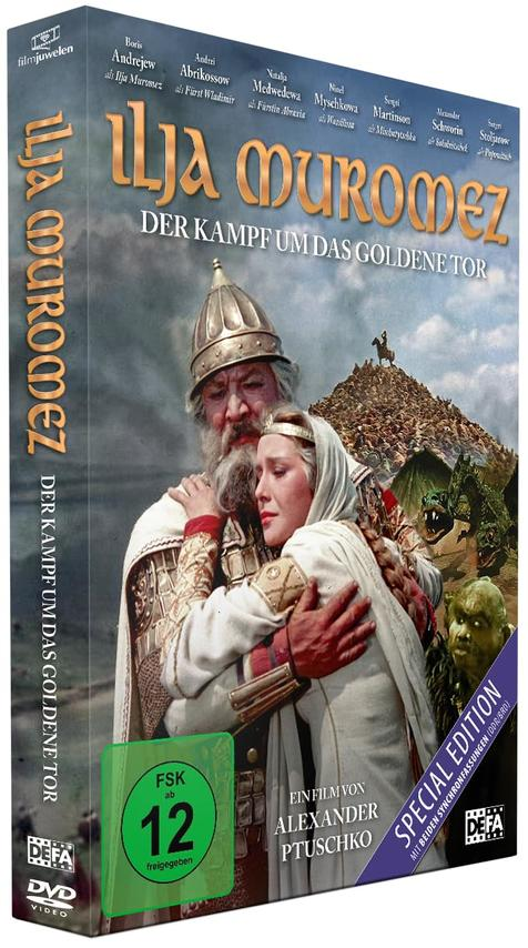 DVD-Box für den Film 'Ilya Muromets'. Sie zeigt eine Frau in einer weißen Kapuze.
