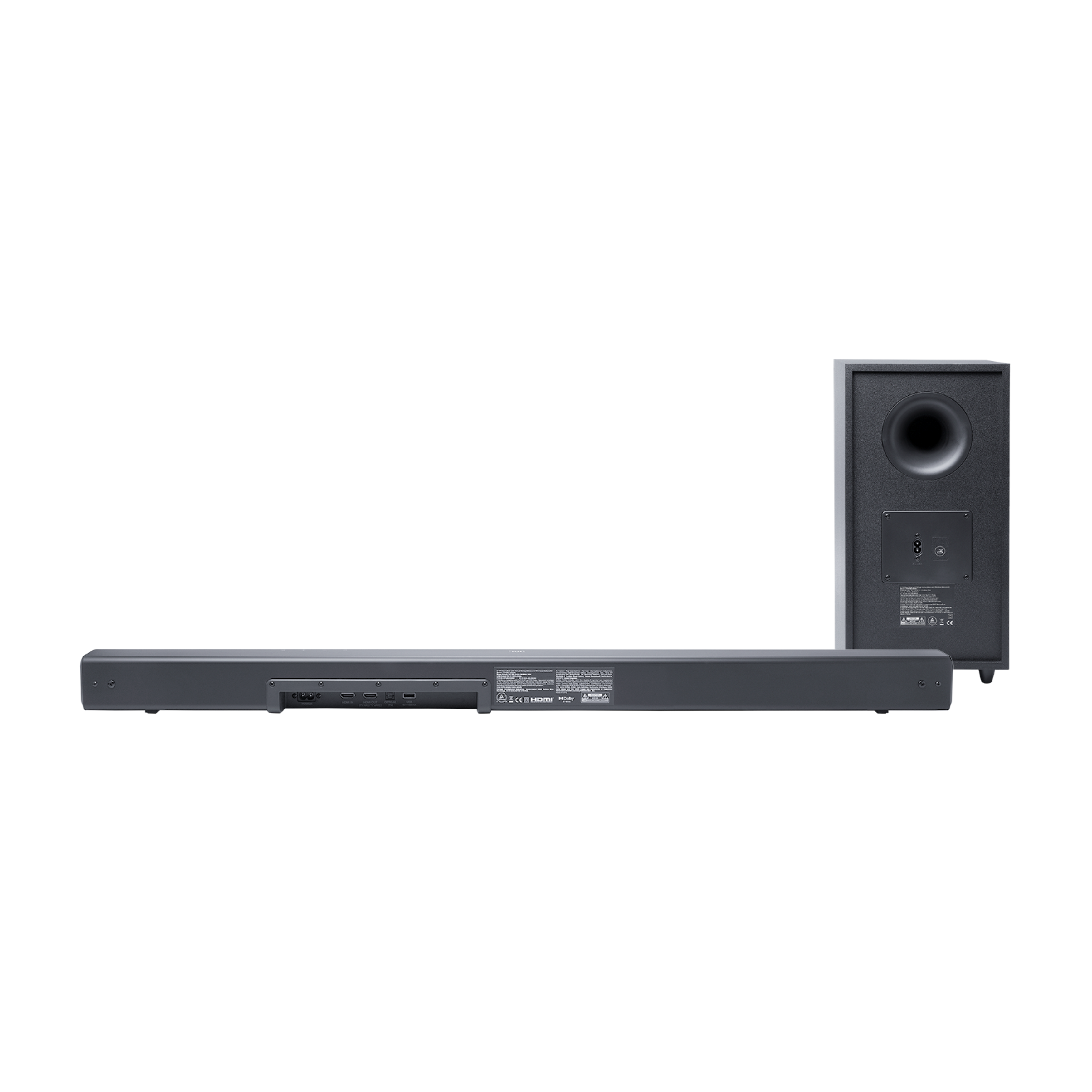 Bir soundbar ve subwoofer'ın arkası.