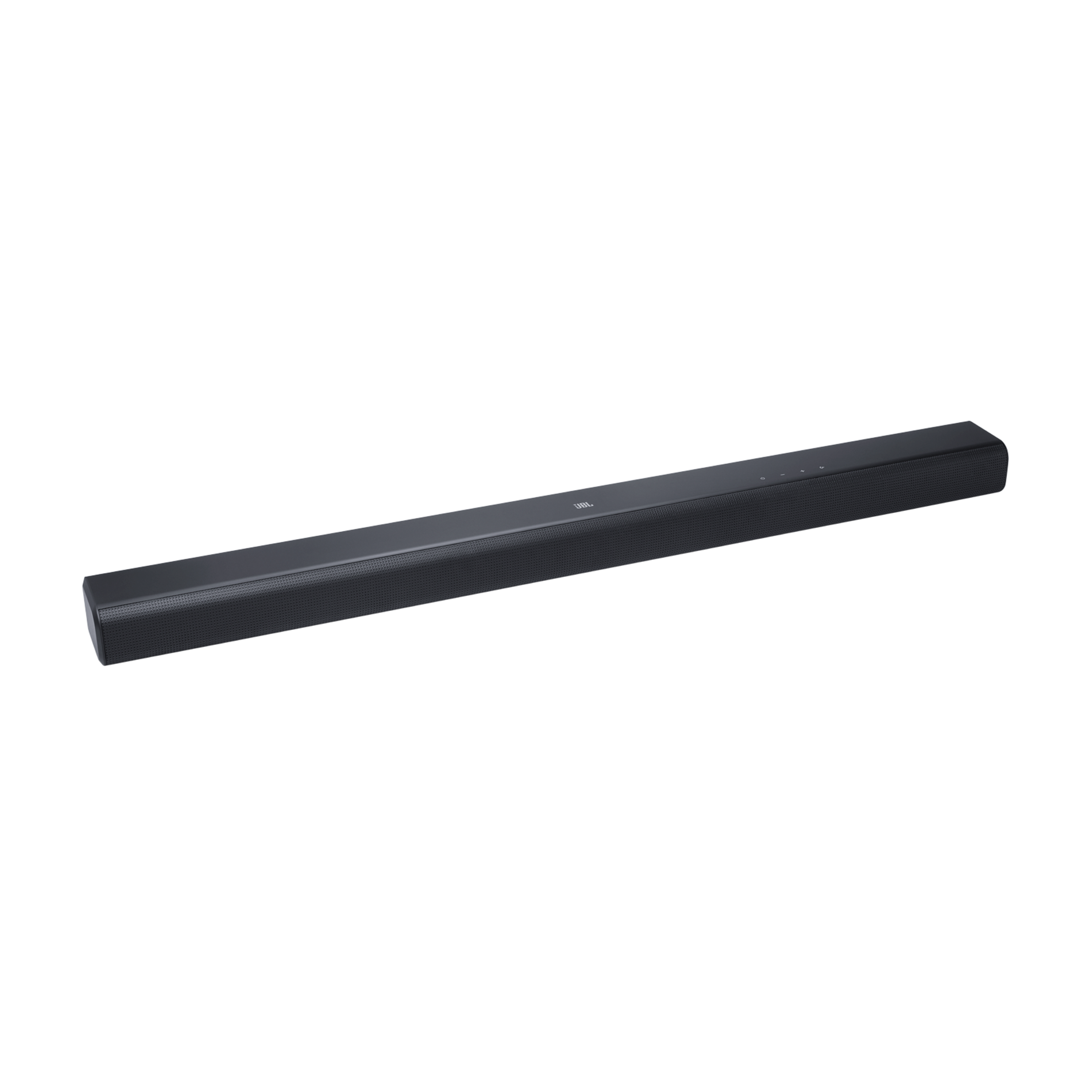 Siyah bir arka plan üzerinde siyah bir soundbar.
