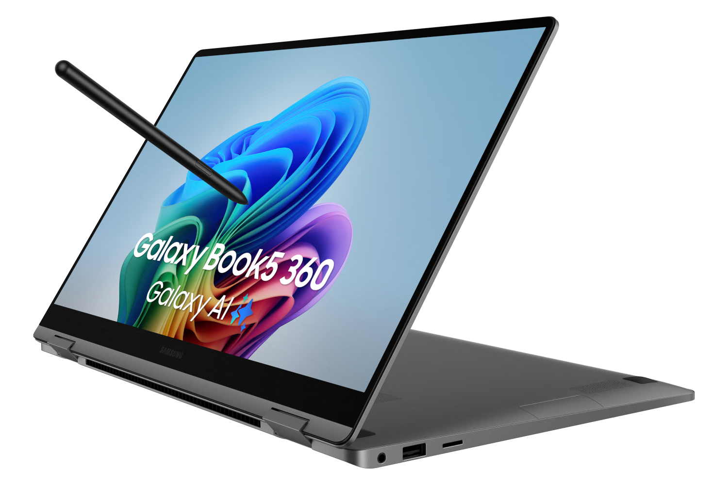Samsung Galaxy Book5 360 laptop met stylus.