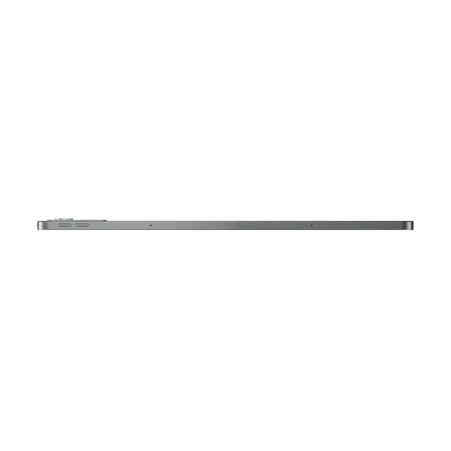 Tablet side view on black background. Displaying thin profile. Minimalist.