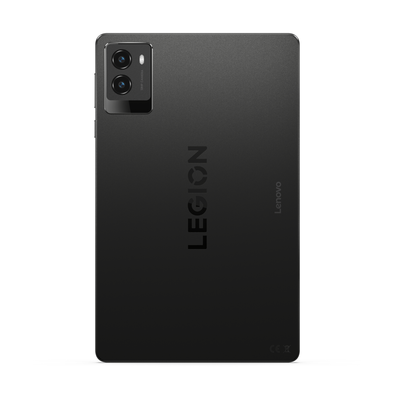 De achterkant van een zwarte Lenovo Legion-tablet.