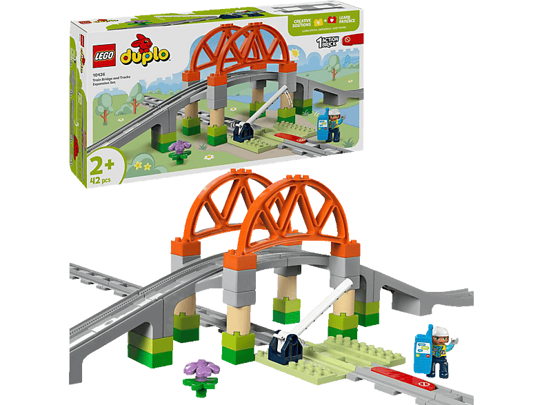 Lego DUPLO Town 10426 Eisenbahnbrücke und Schienen – Erweiterungsset Bausatz, Mehrfarbig