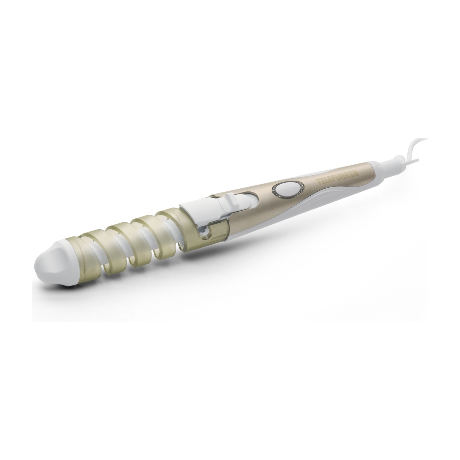 Arricciacapelli oro e bianco con parte a spirale. Marchio Telefunken.