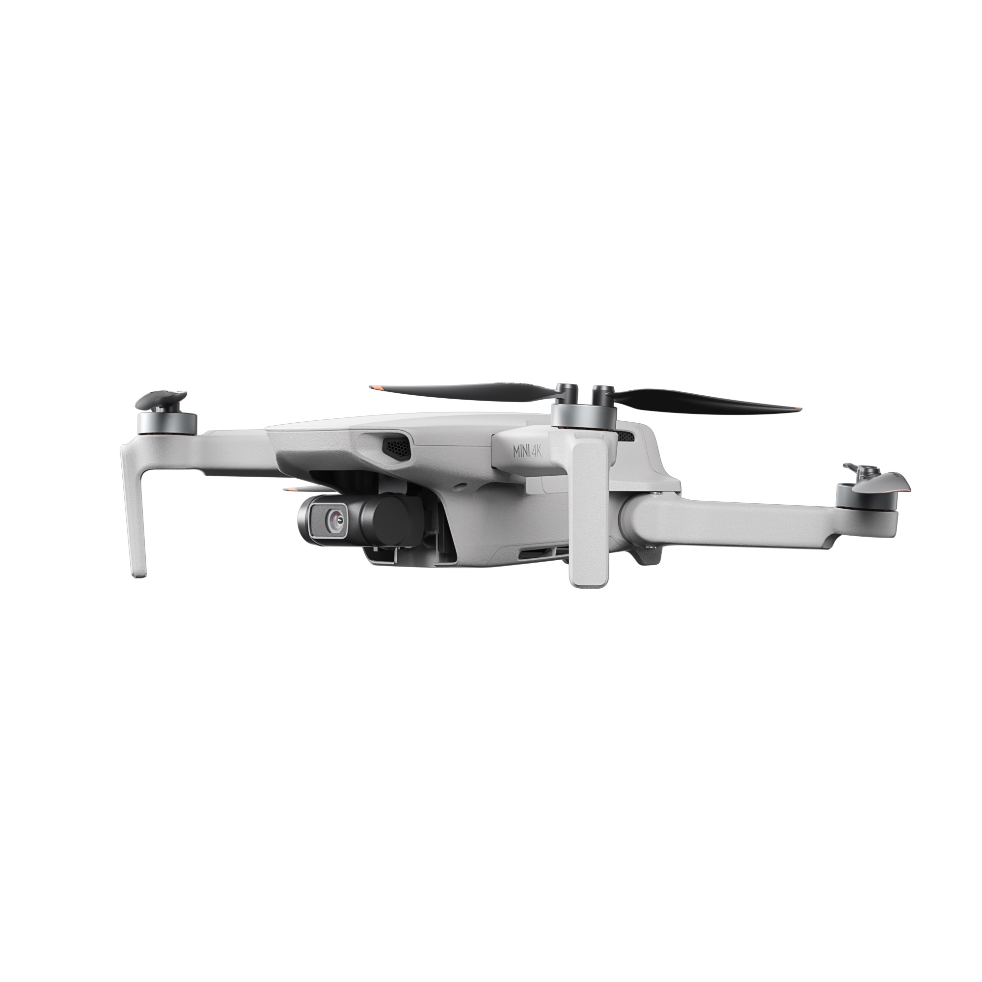 Kollarını uzatmış, kameraya bakan küçük gri bir drone.