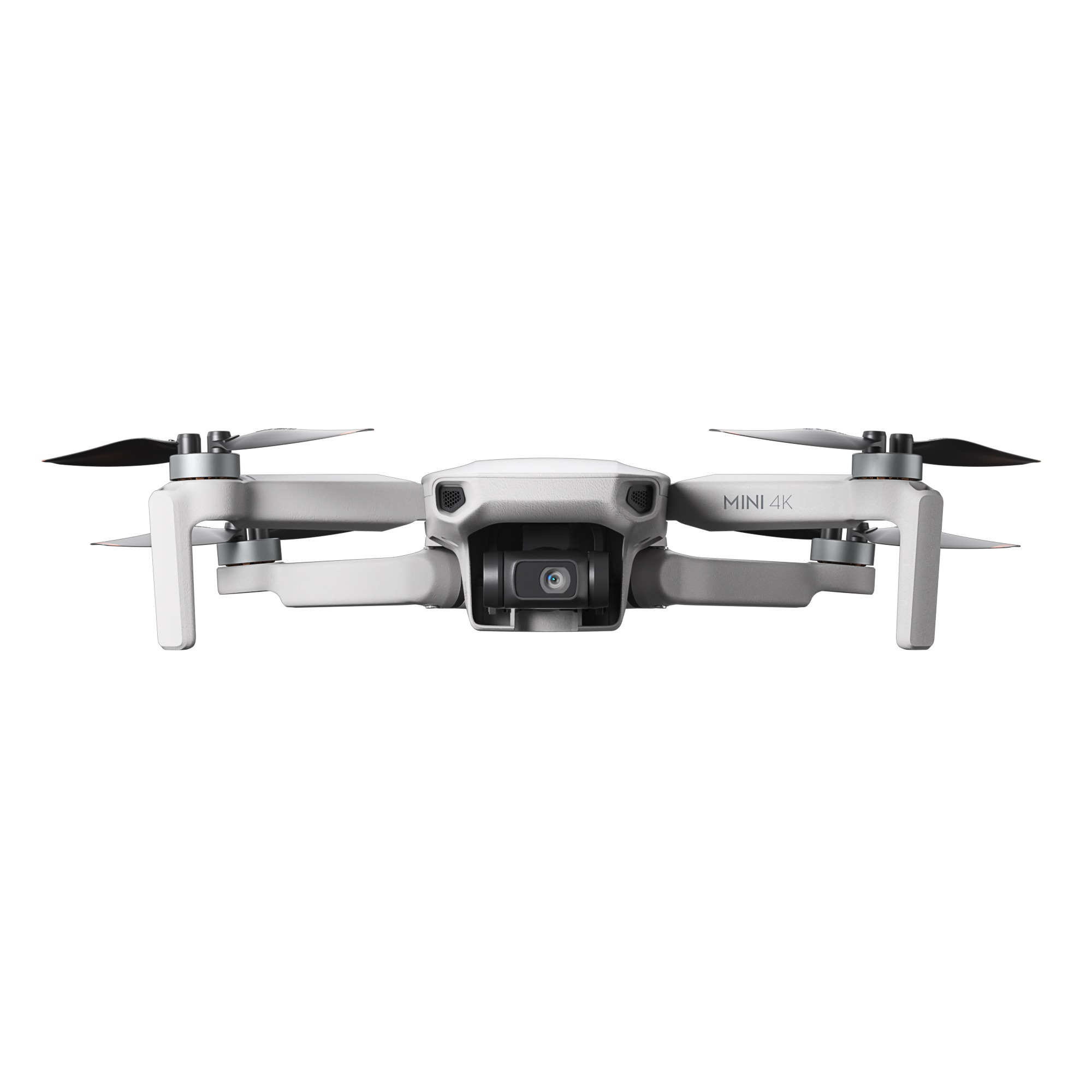 Beyaz bir arka plan üzerinde, ortalanmış ve kameraya dönük bir drone.
