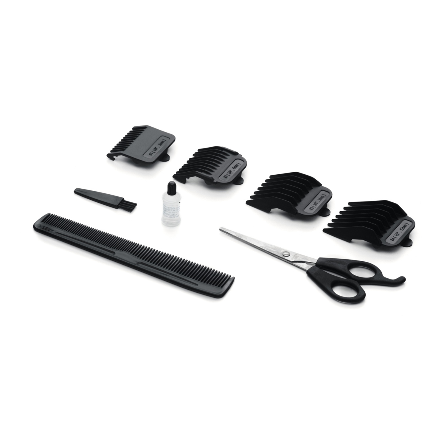 Accessori per il taglio dei capelli: pettine, forbici, spazzole e tagliacapelli.