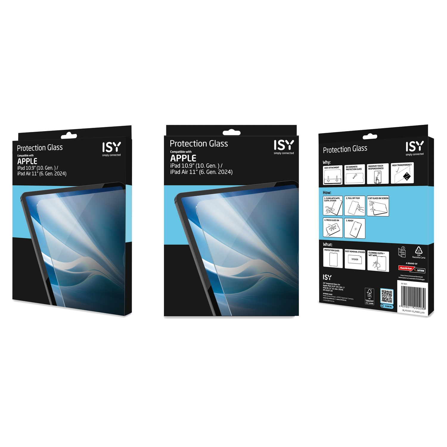Boîtes de protections d'écran pour iPad Apple, noir et blanc.